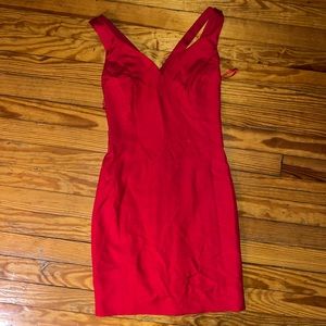 Gillian petites red silk cocktail dress 90’s boning crisscross back sexy 8P